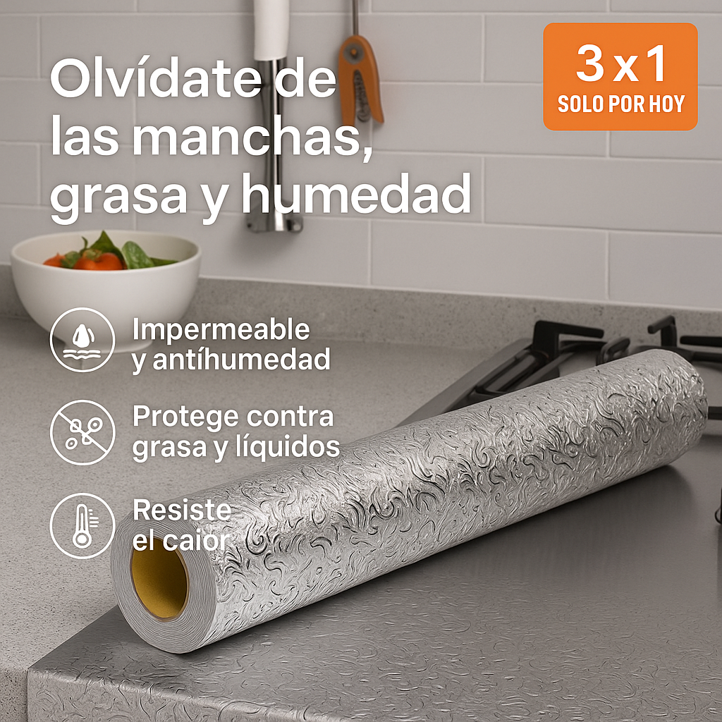 ProTeck™ – Papel Aluminio Autoadhesivo (40 cm x 3 m) 🛒 Promo especial: 3x1 solo por hoy