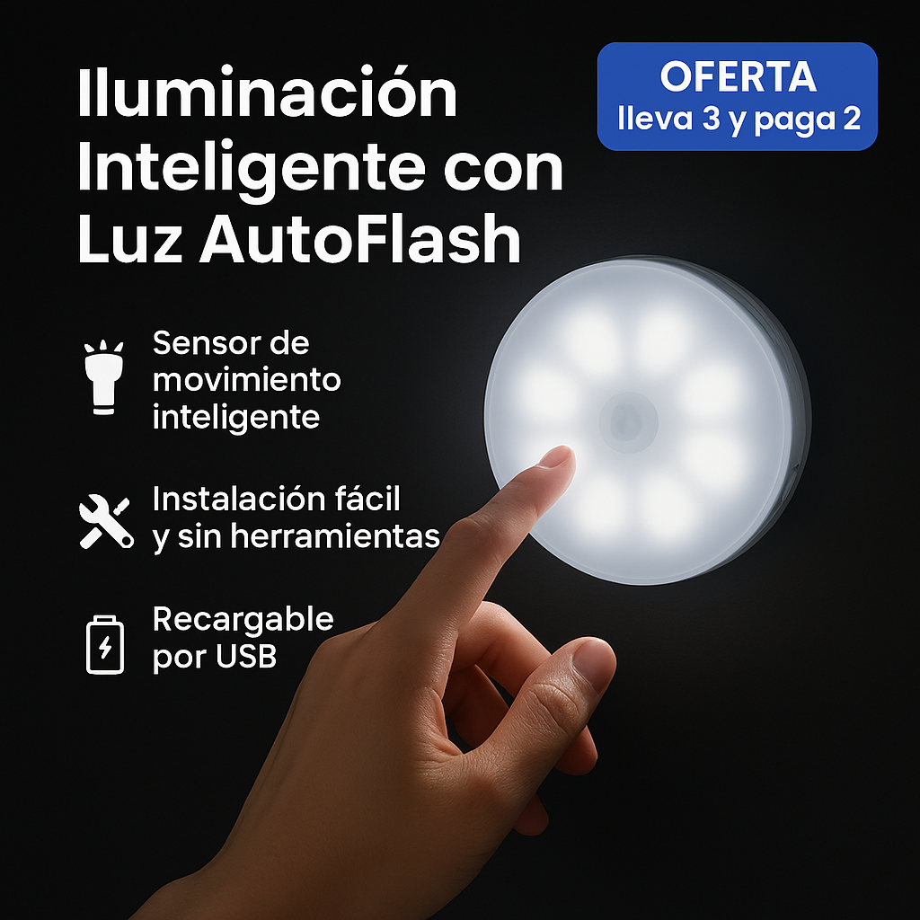 🔥 Luz AutoFlash – ¡Llévate 3 por el precio de 2! Luz led con sensor de movimiento.