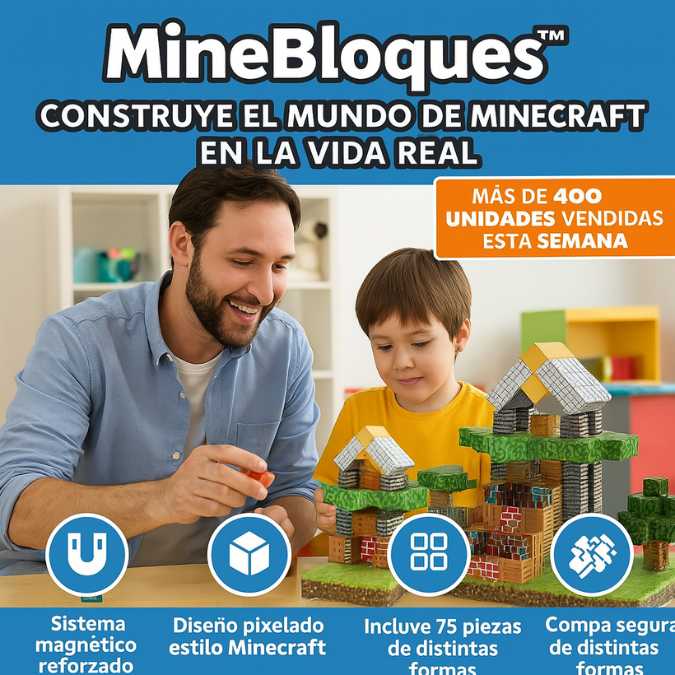 MineBloques™ - Construye el mundo de Minecraft en la vida real! BLOQUES MANGNETICOS PREMIUM 75 PIEZAS