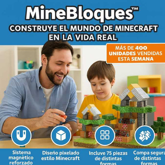 MineBloques™ - Construye el mundo de Minecraft en la vida real! BLOQUES MANGNETICOS PREMIUM 75 PIEZAS