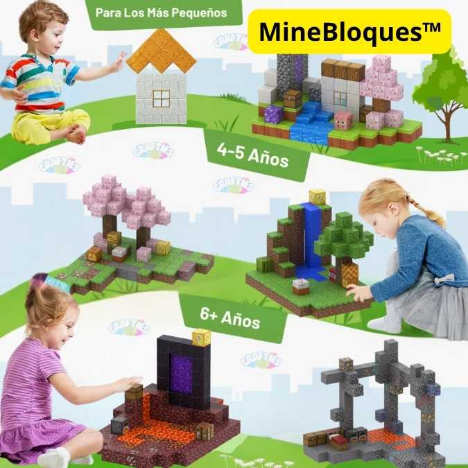 MineBloques™ - Construye el mundo de Minecraft en la vida real! BLOQUES MANGNETICOS PREMIUM 75 PIEZAS