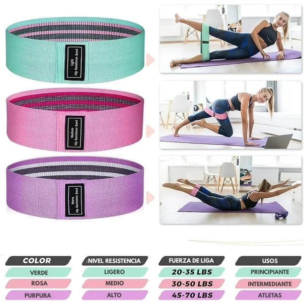 💪 Pack X3 Bandas elásticas Premium – 3 niveles para tonificar glúteos y piernas desde casa