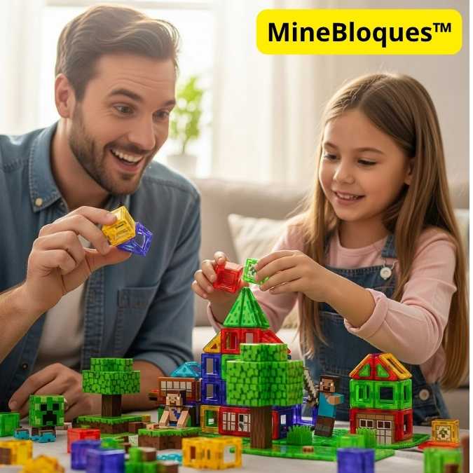 MineBloques™ - Construye el mundo de Minecraft en la vida real! BLOQUES MANGNETICOS PREMIUM 75 PIEZAS
